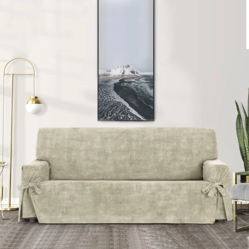Capa de sofá com laços antimanchas Turim | Veludo com proteção invisível