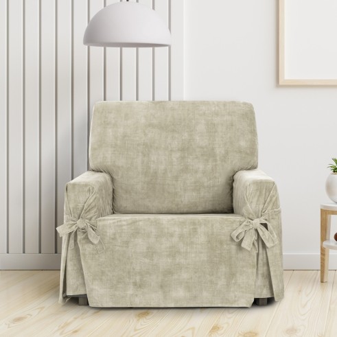 Capa de poltrona Turim com laços | Veludo elegante | Ajuste seguro | Decoração clássica | Lavável na máquina