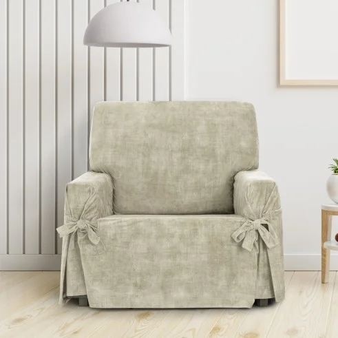 Capa de poltrona Turim com laços | Veludo elegante | Ajuste seguro | Decoração clássica | Lavável na máquina