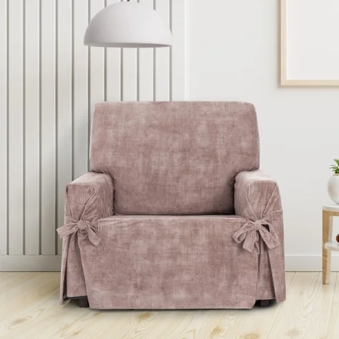 Capa de poltrona Turim com laços | Veludo elegante | Ajuste seguro | Decoração clássica | Lavável na máquina