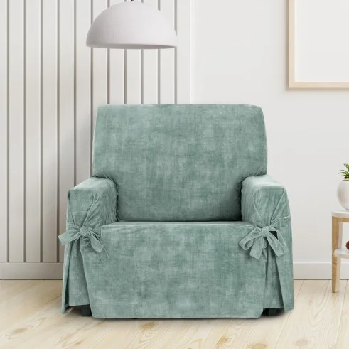 Capa de poltrona Turim com laços | Veludo elegante | Ajuste seguro | Decoração clássica | Lavável na máquina