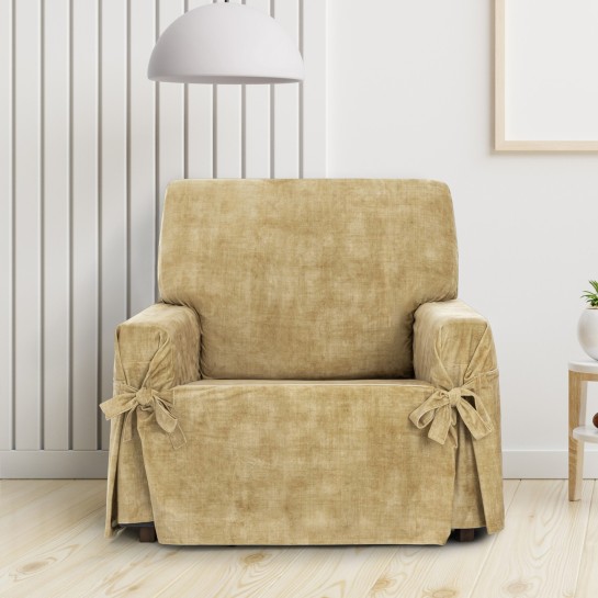 Capa de poltrona Turim com laços | Veludo elegante | Ajuste seguro | Decoração clássica | Lavável na máquina