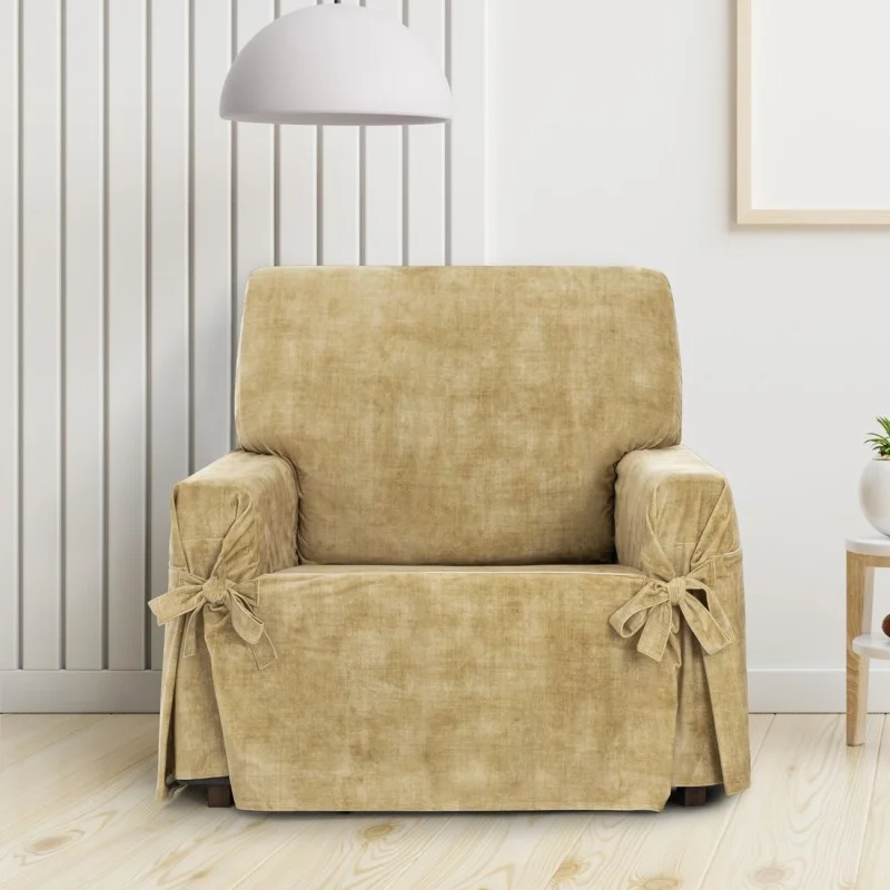 Capa de poltrona Turim com laços | Veludo elegante | Ajuste seguro | Decoração clássica | Lavável na máquina