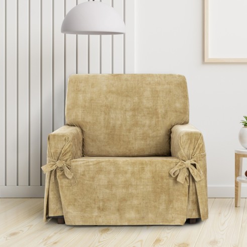 Capa de poltrona Turim com laços | Veludo elegante | Ajuste seguro | Decoração clássica | Lavável na máquina