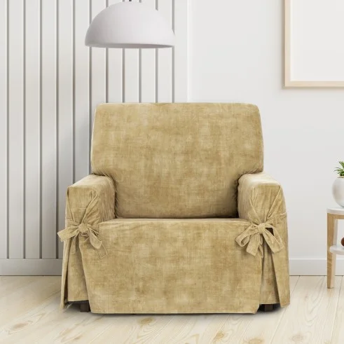 Capa de poltrona Turim com laços | Veludo elegante | Ajuste seguro | Decoração clássica | Lavável na máquina