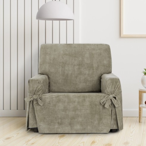 Capa de poltrona Turim com laços | Veludo elegante | Ajuste seguro | Decoração clássica | Lavável na máquina