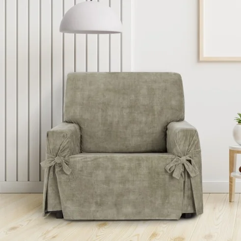 Capa de poltrona Turim com laços | Veludo elegante | Ajuste seguro | Decoração clássica | Lavável na máquina
