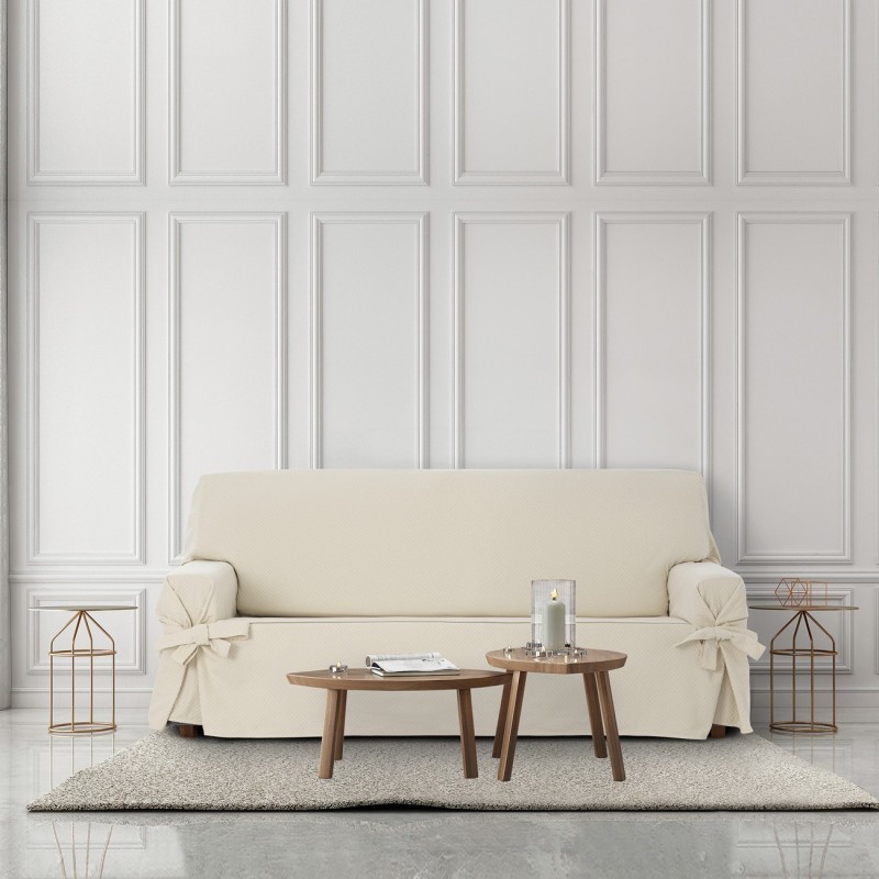Capa de sofá Francesca com laços | Design geométrico | Ajuste decorativo | Textura suave | Lavável