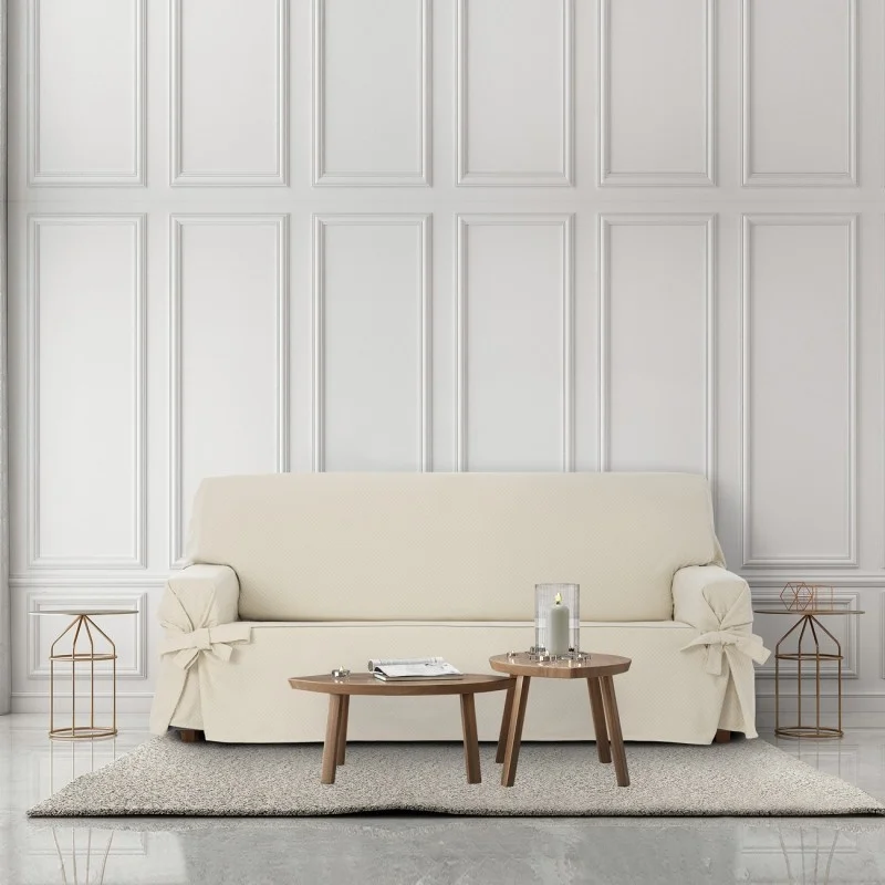 Capa de sofá Francesca com laços | Design geométrico | Ajuste decorativo | Textura suave | Lavável