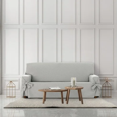 Capa de sofá Francesca com laços | Design geométrico | Ajuste decorativo | Textura suave | Lavável