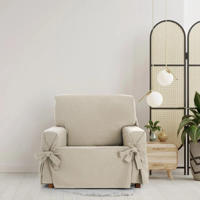 Capa de poltrona Francesca com laços | Geometria decorativa | Proteção completa | Toque suave | Lavável na máquina Capa de poltrona Francesca com laços | Geometria decorativa | Proteção completa | Toque suave | Lavável na máquina