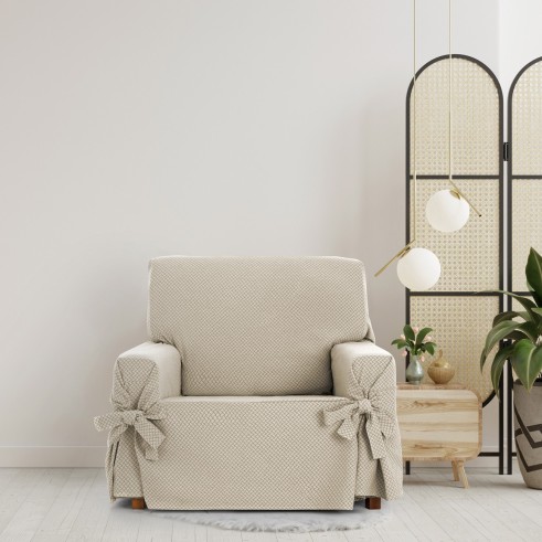 Capa de poltrona Francesca com laços | Geometria decorativa | Proteção completa | Toque suave | Lavável na máquina