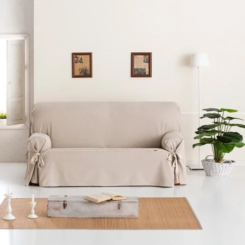 Capa de sofá com laços Constanza | Tecido chevron não elástico | Ajuste decorativo clássico | Lavável