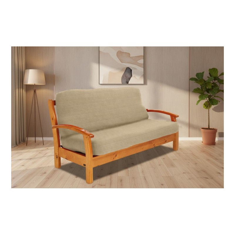 Funda elástica para sofá cama nido con brazos de madera – Modelo Aquiles
