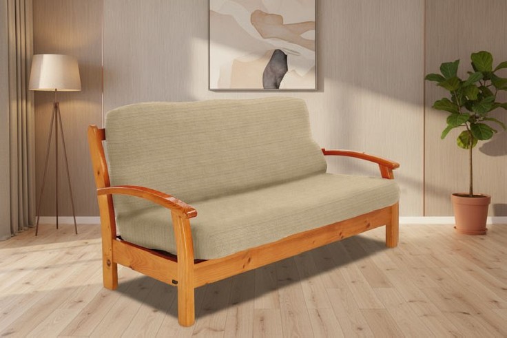 Funda elástica para sofá cama nido con brazos de madera – Modelo Aquiles