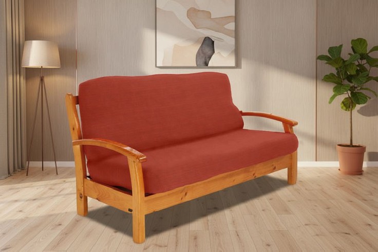 Funda elástica para sofá cama nido con brazos de madera – Modelo Aquiles