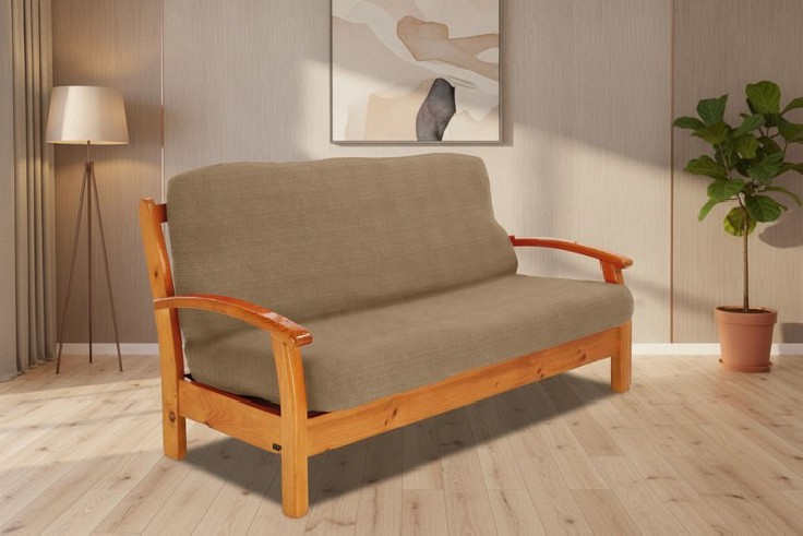 Funda elástica para sofá cama nido con brazos de madera – Modelo Aquiles