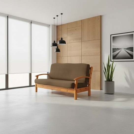 Funda elástica para sofá cama nido con brazos de madera – Modelo Aquiles