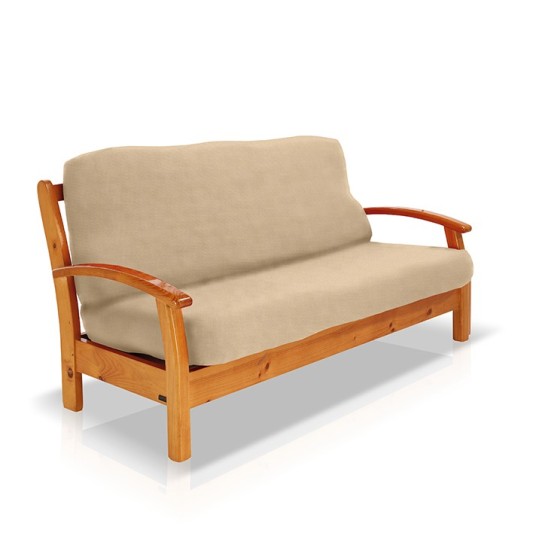 Funda bielástica para sofá cama nido con brazos de madera – Modelo Cora