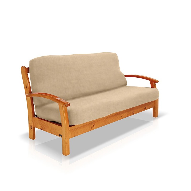 Funda bielástica para sofá cama nido con brazos de madera – Modelo Cora Funda bielástica para sofá cama nido con brazos de madera – Modelo Cora