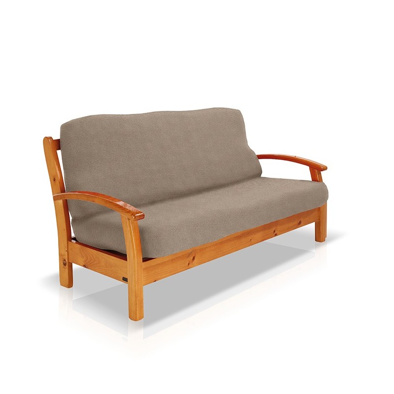 Capa bielástica para Sofá Cama com braços de madeira – Modelo Cora
