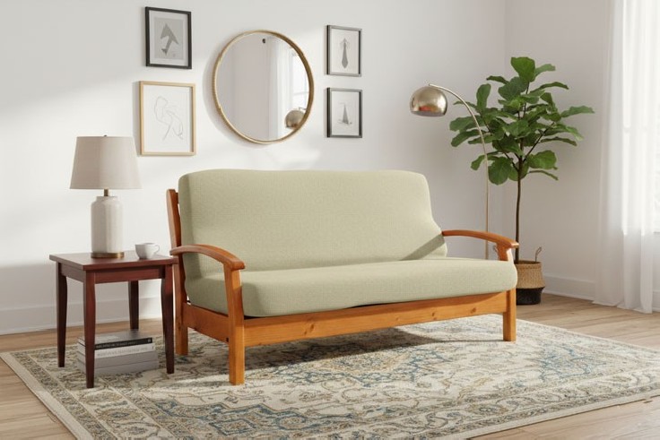 Capa bielástica para Sofá Cama com braços de madeira – Modelo Cora
