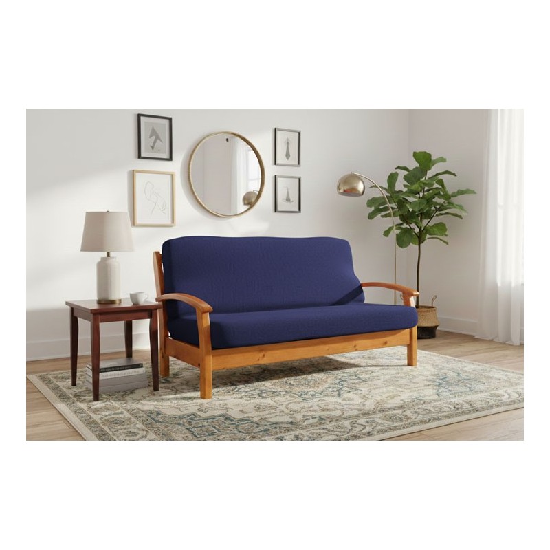 Funda bielástica para sofá cama nido con brazos de madera – Modelo Cora Funda bielástica para sofá cama nido con brazos de madera – Modelo Cora