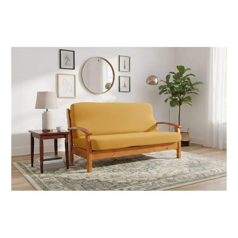 Capa bielástica para Sofá Cama com braços de madeira – Modelo Cora