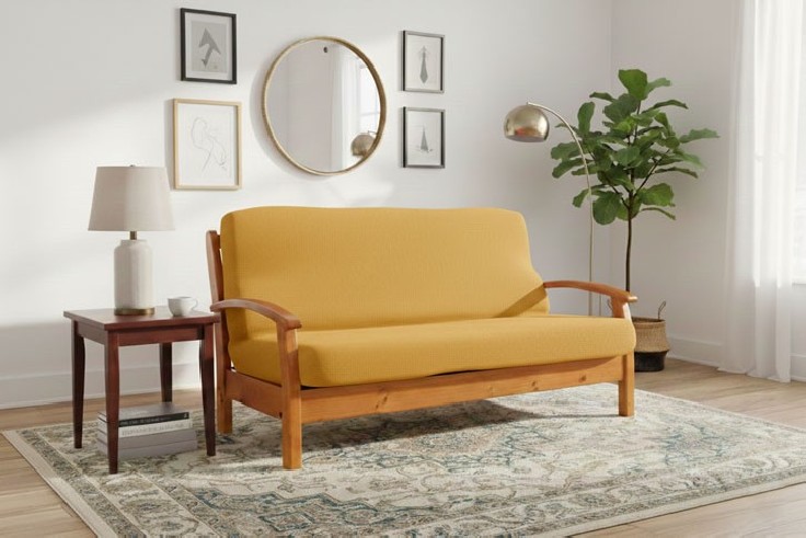 Capa bielástica para Sofá Cama com braços de madeira – Modelo Cora