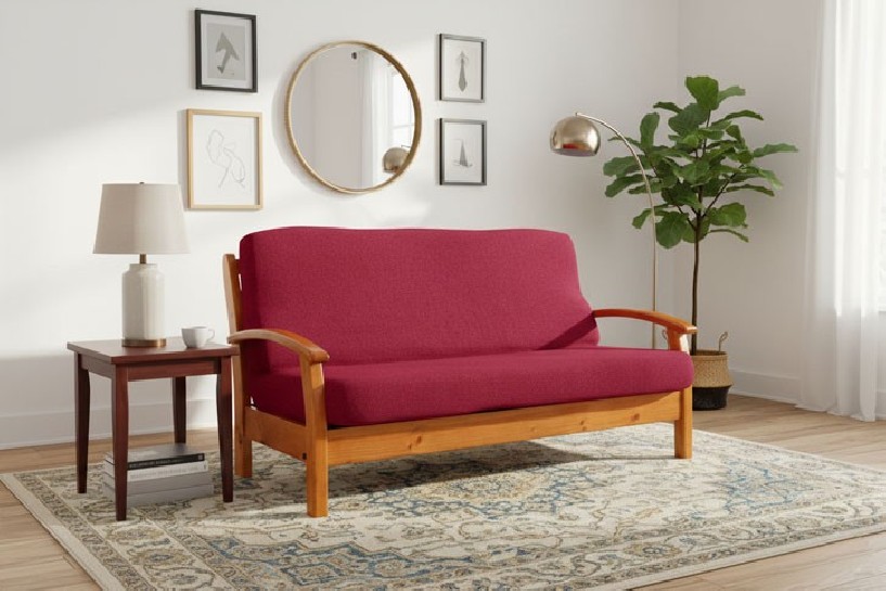 Capa bielástica para Sofá Cama com braços de madeira – Modelo Cora