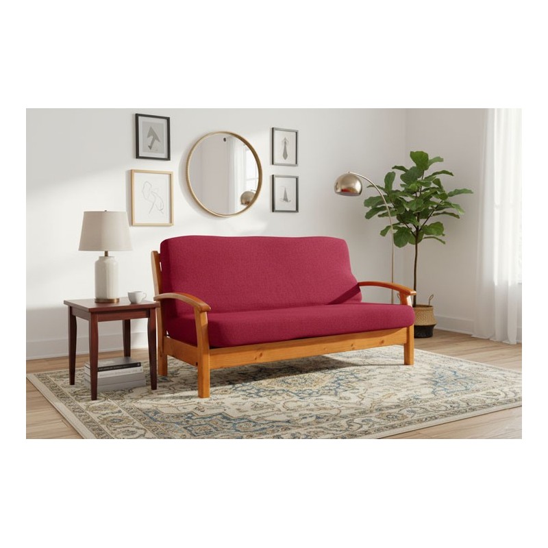 Capa bielástica para Sofá Cama com braços de madeira – Modelo Cora