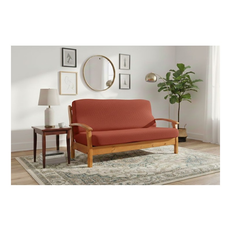 Funda bielástica para sofá cama nido con brazos de madera – Modelo Cora Funda bielástica para sofá cama nido con brazos de madera – Modelo Cora
