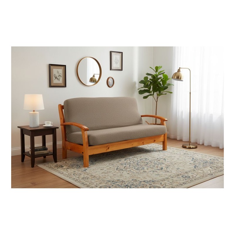 Capa bielástica para Sofá Cama com braços de madeira – Modelo Cora