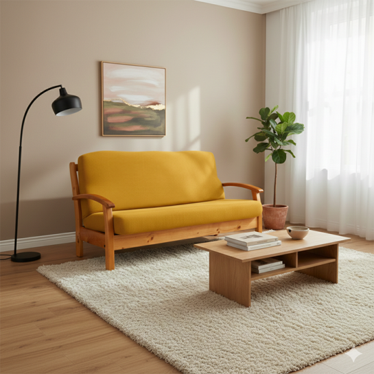 Funda bielástica para sofá cama nido con brazos de madera – Modelo Cora