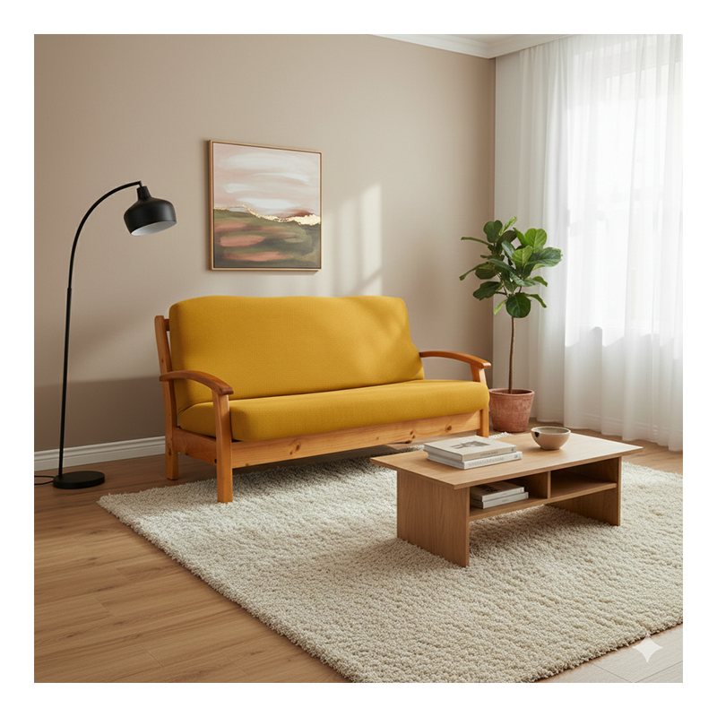 Funda bielástica para sofá cama nido con brazos de madera – Modelo Cora