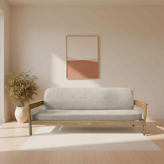 Funda elástica para sofá cama nido con brazos de madera – Modelo Ulises