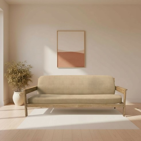 Funda elástica para sofá cama nido con brazos de madera – Modelo Ulises