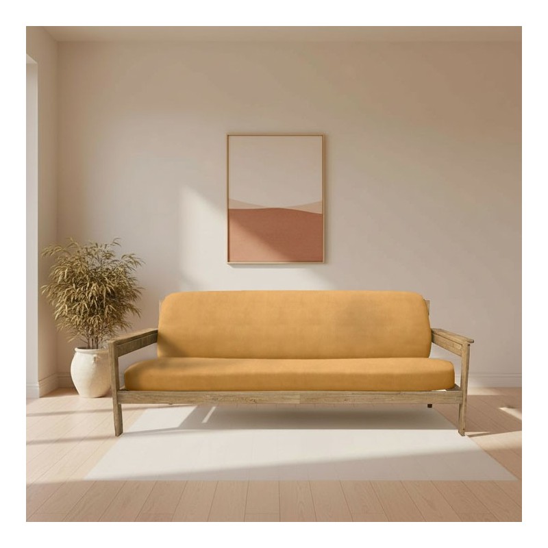 Funda elástica para sofá cama nido con brazos de madera – Modelo Ulises Funda elástica para sofá cama nido con brazos de madera – Modelo Ulises